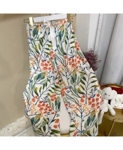 2022 NEW Sleep Bottom Thin Female Homewear Pants Floral Print Calf-length Pajamas Pants Wide-Leg Comfortable Elastic Pyjamas ...