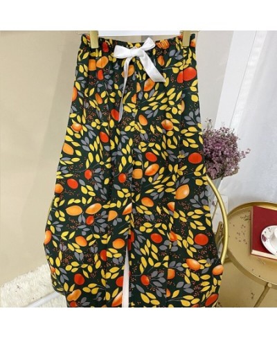 2022 NEW Sleep Bottom Thin Female Homewear Pants Floral Print Calf-length Pajamas Pants Wide-Leg Comfortable Elastic Pyjamas ...