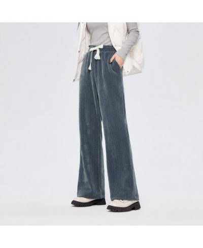 Casual Pants Wide Leg Pants For Women With Texture 2022 Winter New Vertical Infection Pants Black Style $58.90 - Bottoms