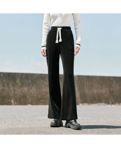 Casual Pants Wide Leg Pants For Women With Texture 2022 Winter New Vertical Infection Pants Black Style $58.90 - Bottoms