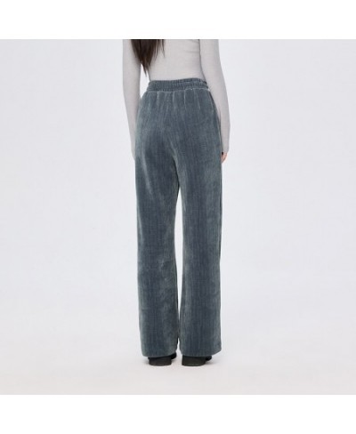 Casual Pants Wide Leg Pants For Women With Texture 2022 Winter New Vertical Infection Pants Black Style $58.90 - Bottoms