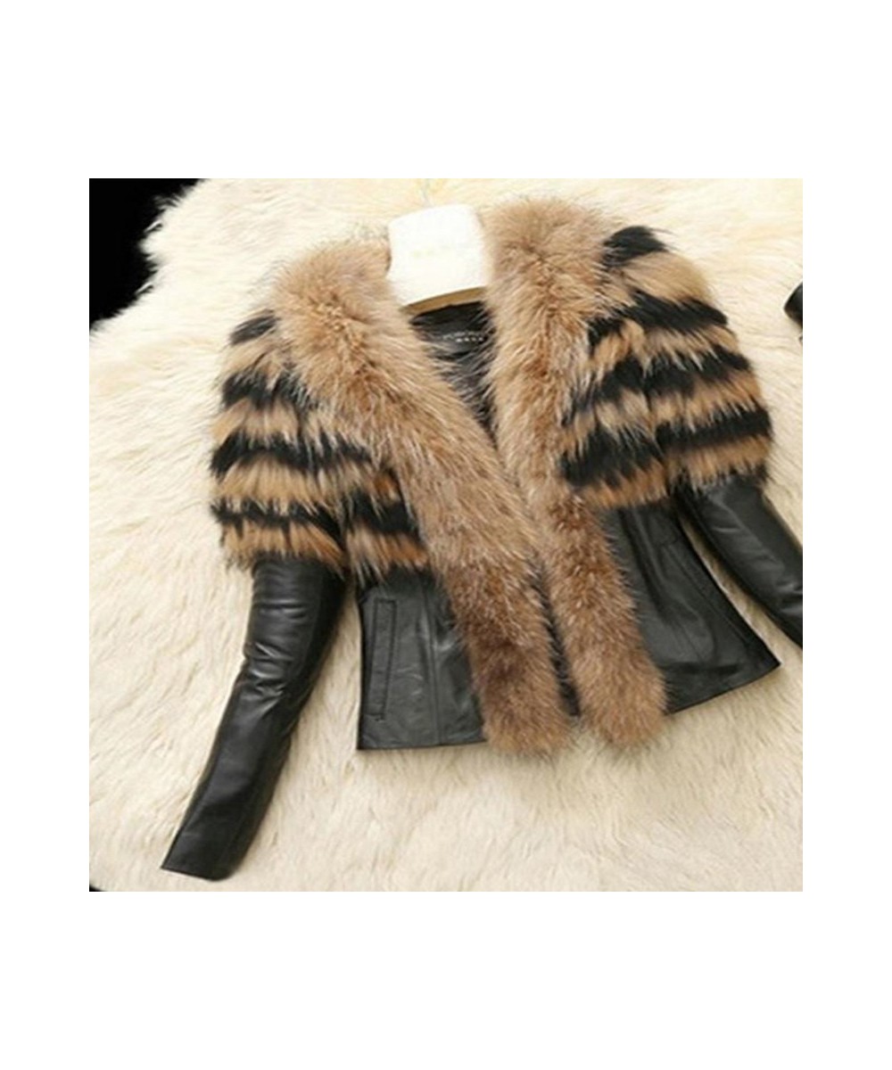 Imitation Raccoon Dog Fur Women's Fur Coat Autumn Winter Women's Faux Fur Coat Jacket Female Slim Fit PU Leather Fluffy Jacke...