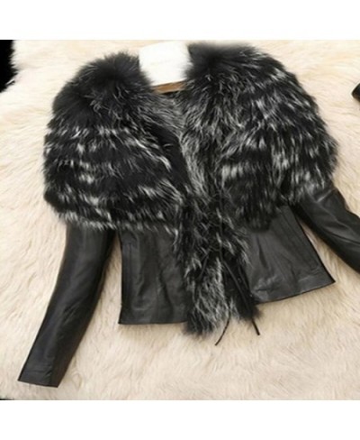 Imitation Raccoon Dog Fur Women's Fur Coat Autumn Winter Women's Faux Fur Coat Jacket Female Slim Fit PU Leather Fluffy Jacke...