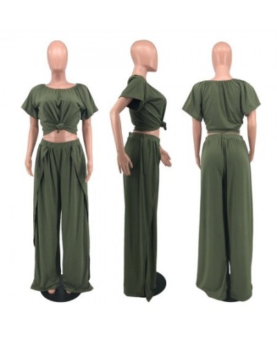 Loose Plus Size Sets Summer Clothes for Womens Crop Top and Split Long Pants Casual Matching Outfits Wholesale $48.79 - Plus ...