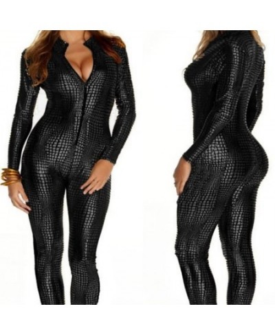 Sexy Black Wet Look Snake Jumpsuit PVC Latex Catsuit Nightclub DS Costumes Women Bodysuits Fetish Patent Leather Game Uniform...