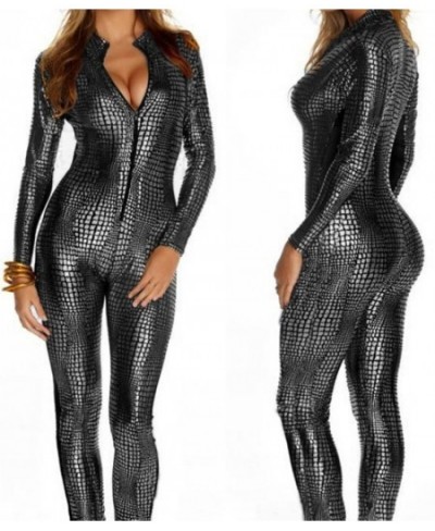 Sexy Black Wet Look Snake Jumpsuit PVC Latex Catsuit Nightclub DS Costumes Women Bodysuits Fetish Patent Leather Game Uniform...