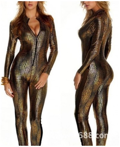 Sexy Black Wet Look Snake Jumpsuit PVC Latex Catsuit Nightclub DS Costumes Women Bodysuits Fetish Patent Leather Game Uniform...