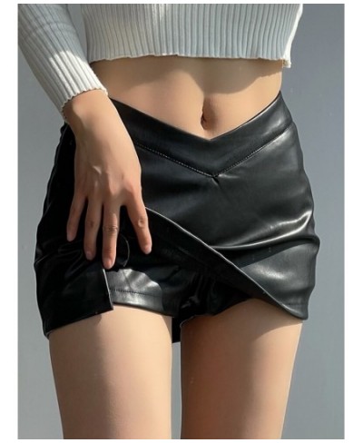 Hot Y2K Black PU Leather Women's Mini Skirt 2022 Vintage Sexy Skirts Irregular Waist with Anti-glare Culottes faldas ropa muj...