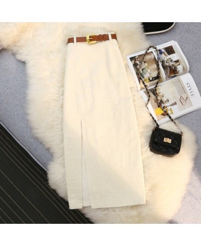 Temperament Retro Corduroy Slit Skirt Female Autumn and Winter Mid-length High Waist Elegant A-line Fashion Sexy Hip Skirt $6...