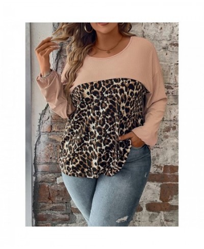 Plus Size Chubby O Neck Leopard Print Blouse Tops 4xl Women's Summer Elegant Vintage Long Sleeve Blouses Casual Loose Clothin...