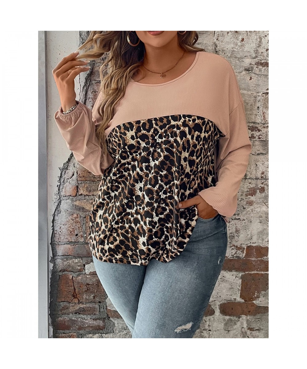 Plus Size Chubby O Neck Leopard Print Blouse Tops 4xl Women's Summer Elegant Vintage Long Sleeve Blouses Casual Loose Clothin...