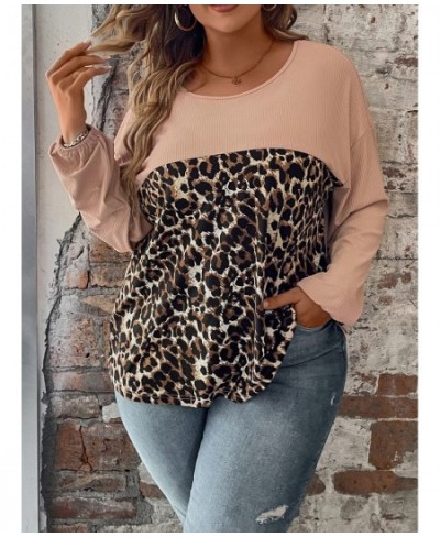 Plus Size Chubby O Neck Leopard Print Blouse Tops 4xl Women's Summer Elegant Vintage Long Sleeve Blouses Casual Loose Clothin...