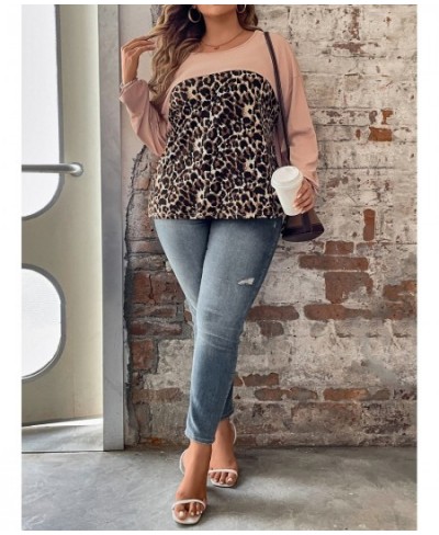 Plus Size Chubby O Neck Leopard Print Blouse Tops 4xl Women's Summer Elegant Vintage Long Sleeve Blouses Casual Loose Clothin...