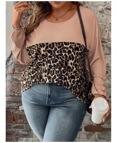 Plus Size Chubby O Neck Leopard Print Blouse Tops 4xl Women's Summer Elegant Vintage Long Sleeve Blouses Casual Loose Clothin...