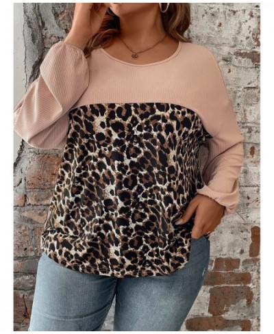 Plus Size Chubby O Neck Leopard Print Blouse Tops 4xl Women's Summer Elegant Vintage Long Sleeve Blouses Casual Loose Clothin...