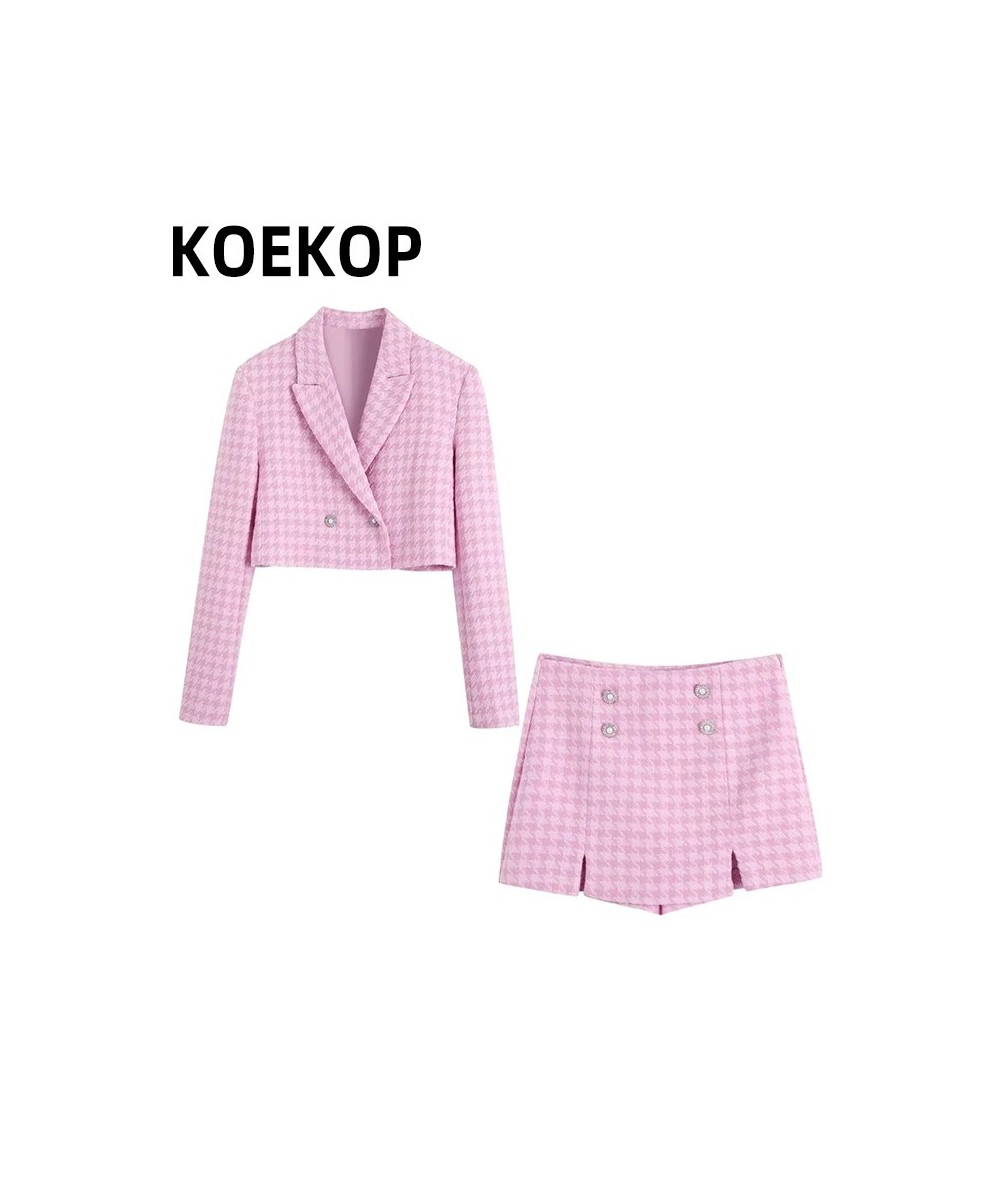 Women Fashion Two Piece Set Suits Plaid Double Breasted Blazer & Vintage Skirts Elegant Female Office Lady Blazer Suits $101....