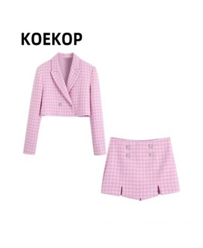 Women Fashion Two Piece Set Suits Plaid Double Breasted Blazer & Vintage Skirts Elegant Female Office Lady Blazer Suits $101....