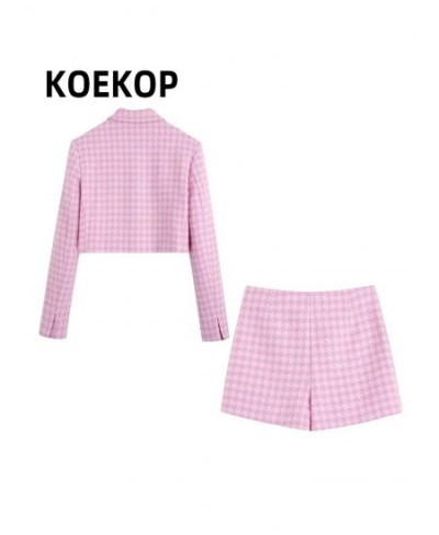 Women Fashion Two Piece Set Suits Plaid Double Breasted Blazer & Vintage Skirts Elegant Female Office Lady Blazer Suits $101....