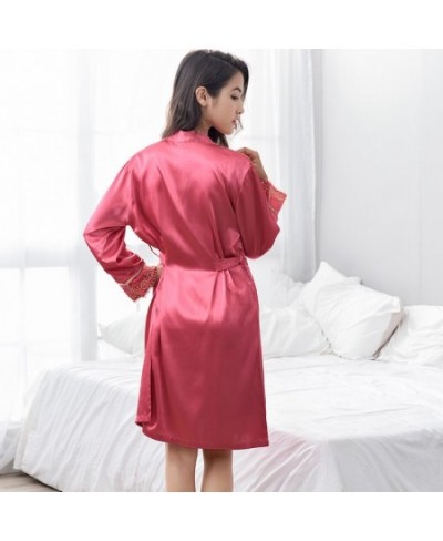 Robe Sets Female Sexy Satin Silk Sleepwear Women V-Neck Embroidery Faux Silk Two-Piece Bathrobes Sleeping Gown X9222 $85.10 -...