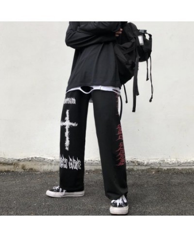 Goth Pants New Men Japanese Streetwear Straight Casual Pants Male Harajuku High Street Wide Leg Graffiti Punk Hip Hop Trouser...