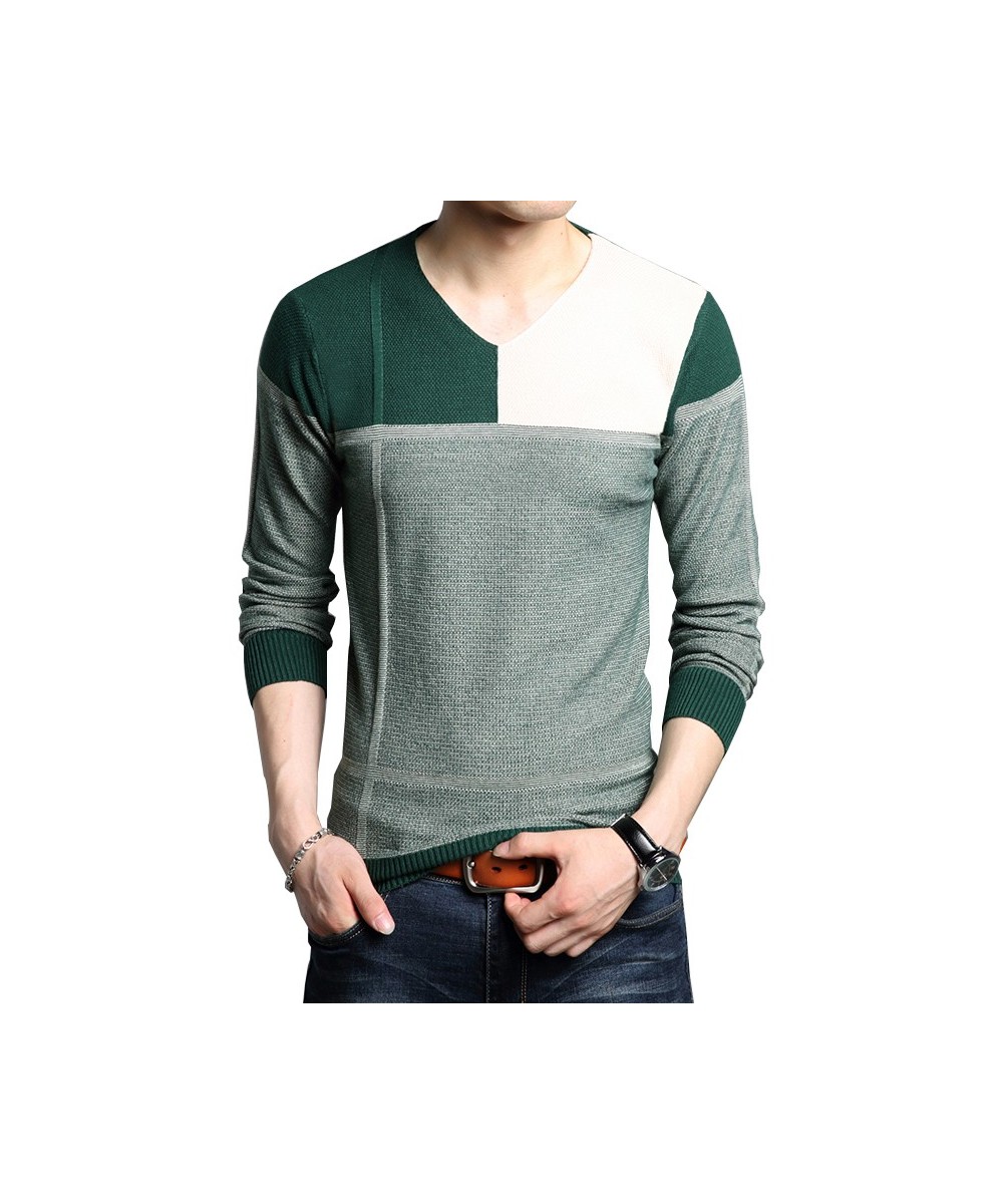 Men Autumn Sweater Long Sleeve Sweater Male Color Match Casual Splicing Design Slim Sweaters Outwear $41.08 - Plus Size Clothes