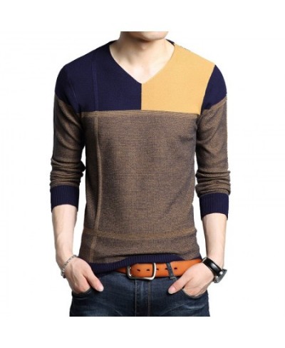 Men Autumn Sweater Long Sleeve Sweater Male Color Match Casual Splicing Design Slim Sweaters Outwear $41.08 - Plus Size Clothes