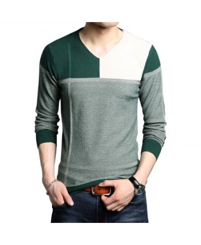 Men Autumn Sweater Long Sleeve Sweater Male Color Match Casual Splicing Design Slim Sweaters Outwear $41.08 - Plus Size Clothes