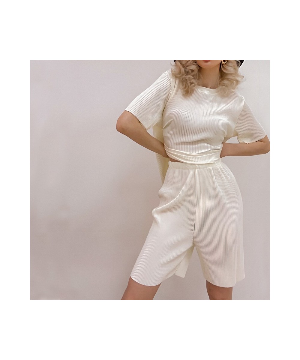 Casual Suit Women's Summer New Cool O Neck Short-Sleeved Loose T-Shirt Top High Waist Elastic Shorts Two-Piece Set $41.82 - S...