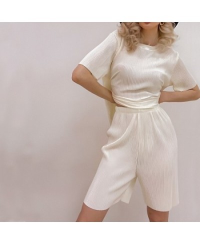 Casual Suit Women's Summer New Cool O Neck Short-Sleeved Loose T-Shirt Top High Waist Elastic Shorts Two-Piece Set $41.82 - S...