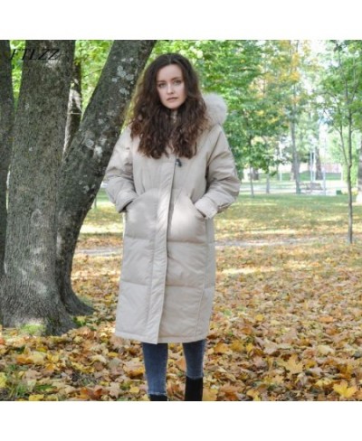 New Winter Women 90% White Duck Down Coat Fur Collar Hooded Long Jacket Casual Loose Thick Warm Parkas Outerwear $95.68 - Jac...