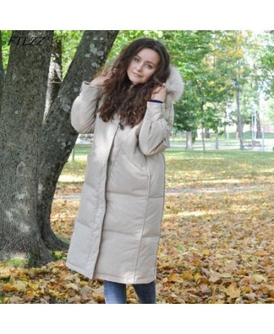 New Winter Women 90% White Duck Down Coat Fur Collar Hooded Long Jacket Casual Loose Thick Warm Parkas Outerwear $95.68 - Jac...