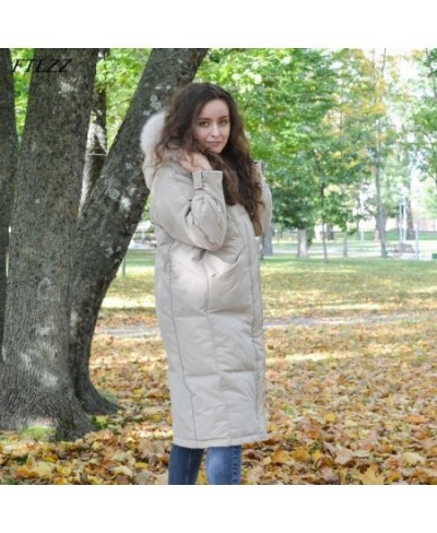 New Winter Women 90% White Duck Down Coat Fur Collar Hooded Long Jacket Casual Loose Thick Warm Parkas Outerwear $95.68 - Jac...