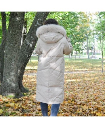 New Winter Women 90% White Duck Down Coat Fur Collar Hooded Long Jacket Casual Loose Thick Warm Parkas Outerwear $95.68 - Jac...