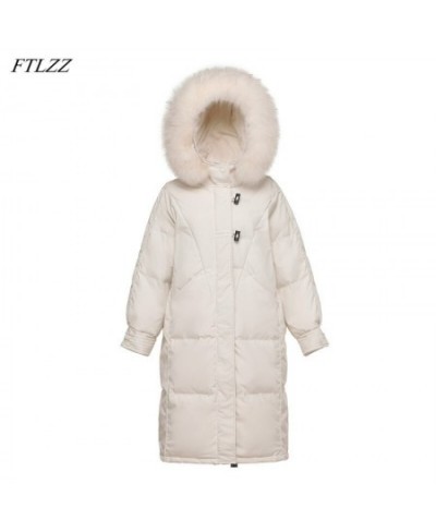 New Winter Women 90% White Duck Down Coat Fur Collar Hooded Long Jacket Casual Loose Thick Warm Parkas Outerwear $95.68 - Jac...