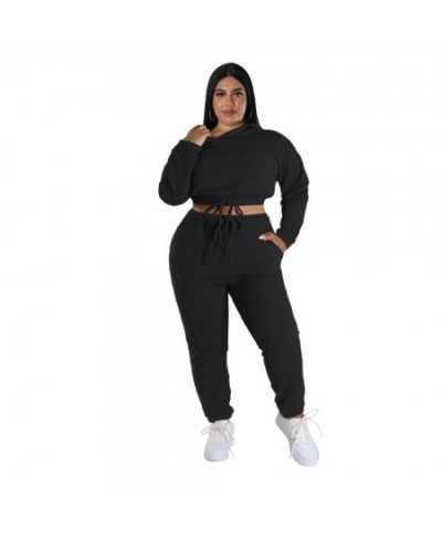 Autumn and Winter Women's Plus Size Sports Casual Women's Two Piece Solid Bodysuit Sexy Waist Crop Top Loose Pants Set Clothi...