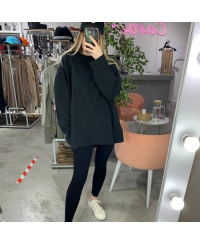 Loose Cotton Long Sleeve T Shirts Women Harajuku Oversized Solid Side Split Tops Casual Basic White Bottom Woman Clothing $28...