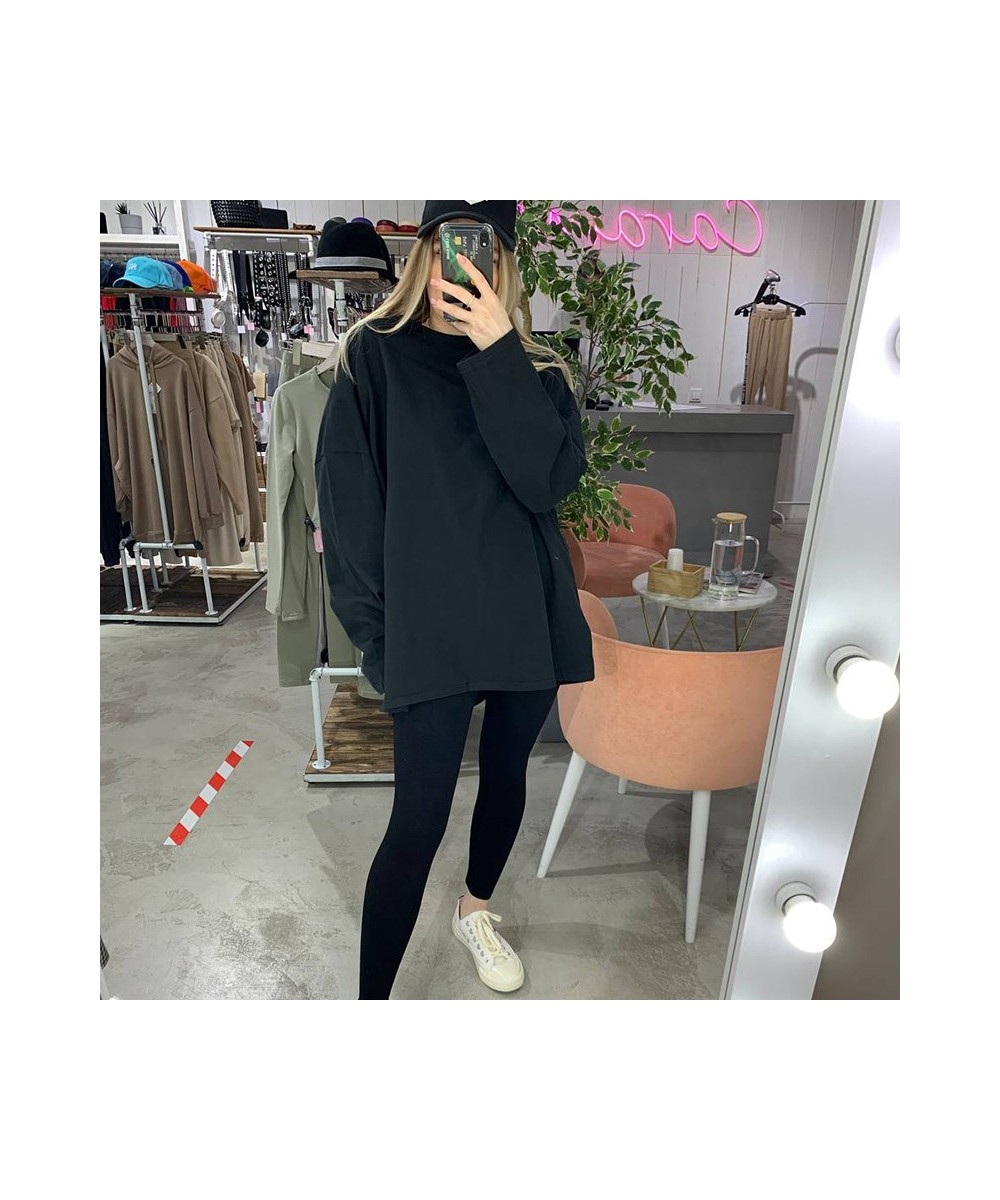 Loose Cotton Long Sleeve T Shirts Women Harajuku Oversized Solid Side Split Tops Casual Basic White Bottom Woman Clothing $28...