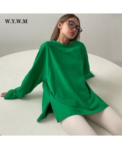 Loose Cotton Long Sleeve T Shirts Women Harajuku Oversized Solid Side Split Tops Casual Basic White Bottom Woman Clothing $28...