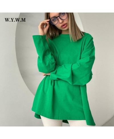 Loose Cotton Long Sleeve T Shirts Women Harajuku Oversized Solid Side Split Tops Casual Basic White Bottom Woman Clothing $28...