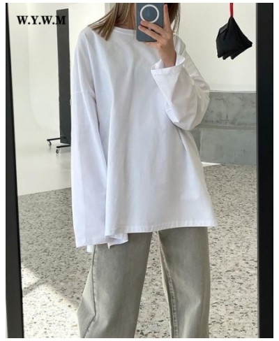 Loose Cotton Long Sleeve T Shirts Women Harajuku Oversized Solid Side Split Tops Casual Basic White Bottom Woman Clothing $28...