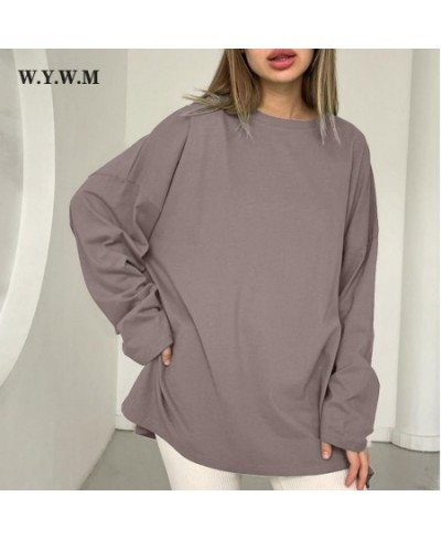 Loose Cotton Long Sleeve T Shirts Women Harajuku Oversized Solid Side Split Tops Casual Basic White Bottom Woman Clothing $28...