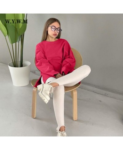 Loose Cotton Long Sleeve T Shirts Women Harajuku Oversized Solid Side Split Tops Casual Basic White Bottom Woman Clothing $28...