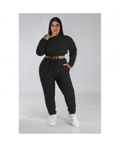 Autumn and Winter Women's Plus Size Sports Casual Women's Two Piece Solid Bodysuit Sexy Waist Crop Top Loose Pants Set Clothi...