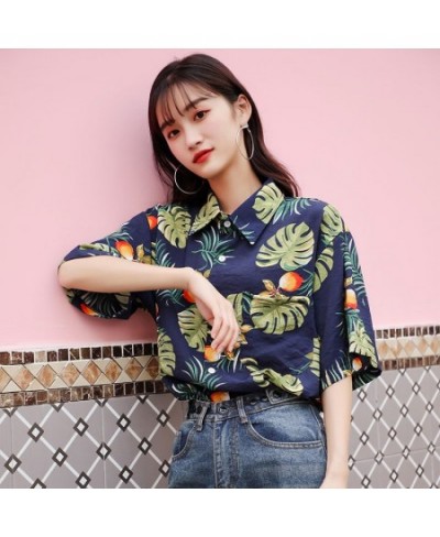 Hawaiian Short Sleeve Summer Blouse Casual Printed Loose Short Sleeve Blouse Beach Shirt for Couple $27.65 - Blouses & Shirts