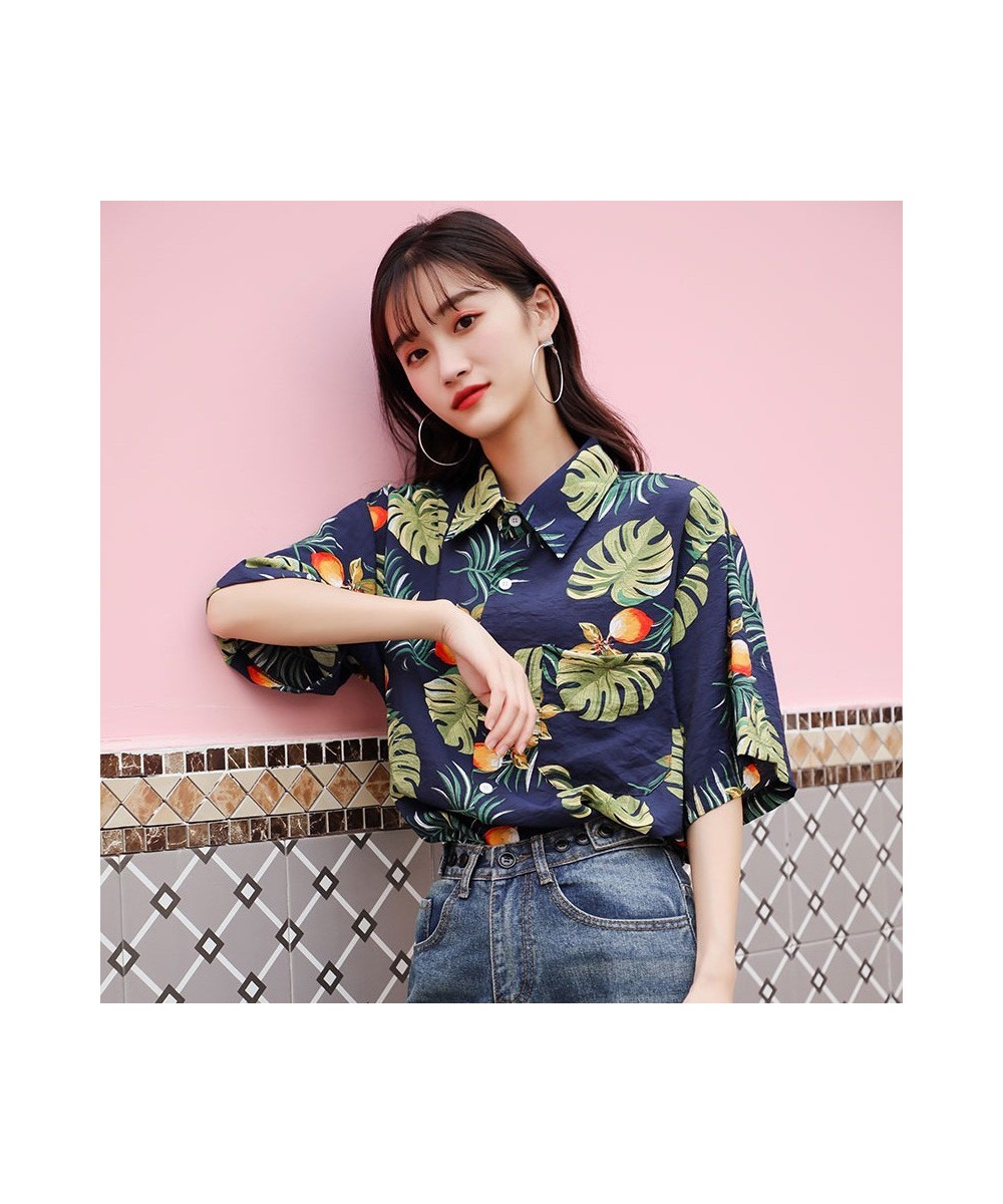 Hawaiian Short Sleeve Summer Blouse Casual Printed Loose Short Sleeve Blouse Beach Shirt for Couple $27.65 - Blouses & Shirts