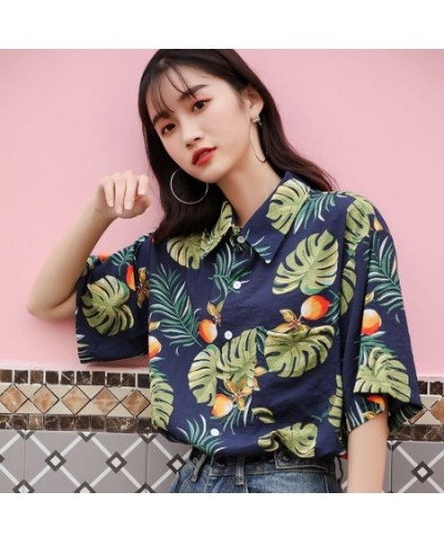 Hawaiian Short Sleeve Summer Blouse Casual Printed Loose Short Sleeve Blouse Beach Shirt for Couple $27.65 - Blouses & Shirts