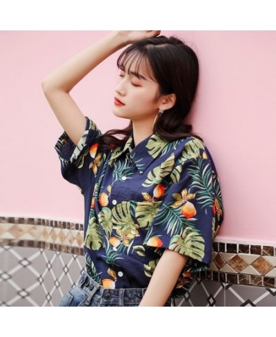 Hawaiian Short Sleeve Summer Blouse Casual Printed Loose Short Sleeve Blouse Beach Shirt for Couple $27.65 - Blouses & Shirts