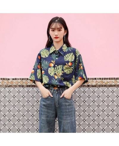 Hawaiian Short Sleeve Summer Blouse Casual Printed Loose Short Sleeve Blouse Beach Shirt for Couple $27.65 - Blouses & Shirts