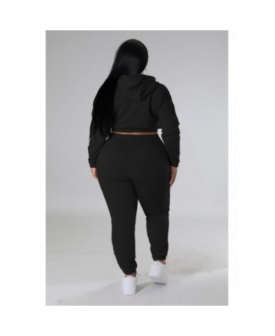 Autumn and Winter Women's Plus Size Sports Casual Women's Two Piece Solid Bodysuit Sexy Waist Crop Top Loose Pants Set Clothi...