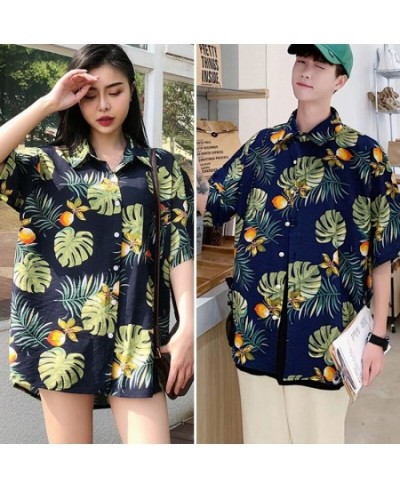 Hawaiian Short Sleeve Summer Blouse Casual Printed Loose Short Sleeve Blouse Beach Shirt for Couple $27.65 - Blouses & Shirts